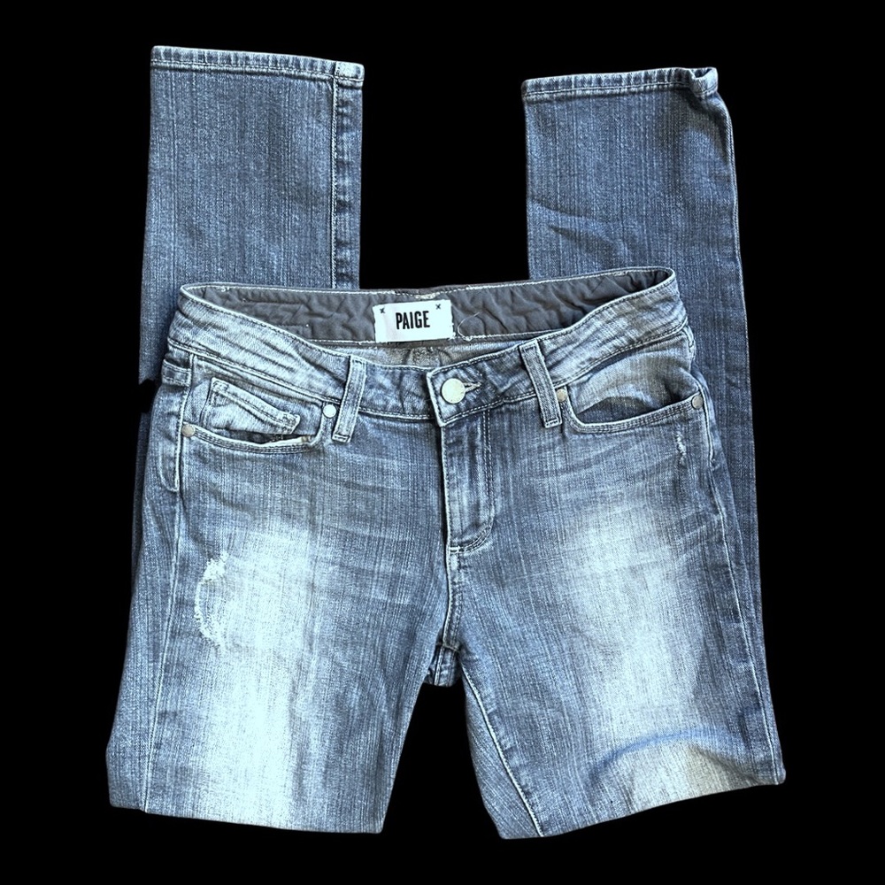Paige Skyline Ankle Peg Blue Distressed Jeans